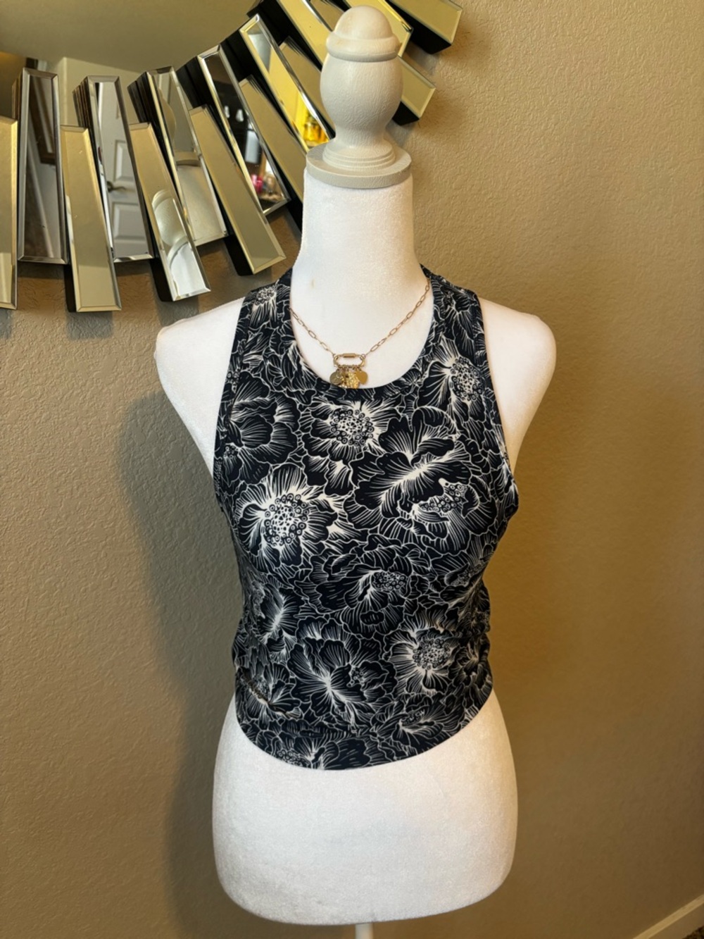 Balance Collection Black & White Floral Racerback Tank